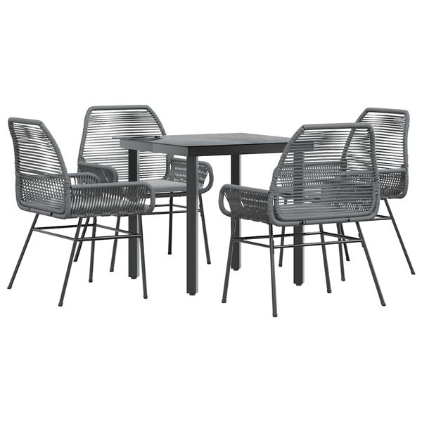 vidaXL 5-tlg. Garten-Essgruppe mit Kissen Grau Poly Rattan Glas