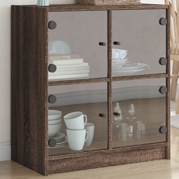 vidaXL Beistellschrank mit Glast&uuml;ren Braun Eichen-Optik 68x37x75,5 cm