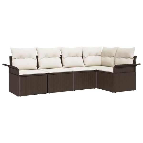 vidaXL Gartensofa-set mit Kissen 5 pcs Braun Poly-Rattan