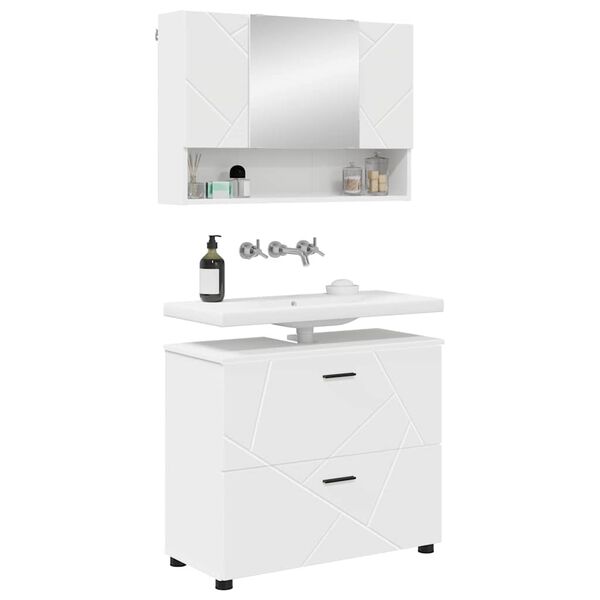 vidaXL Badezimmerm&ouml;bel-Set mit Regal 2 pcs Wei&szlig; Sperrholz und Metall