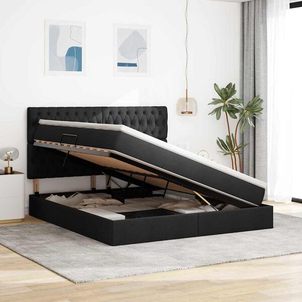 vidaXL Aufbewahrungsbett mit Matratze Schwarz 160 x 200 cm Polyester