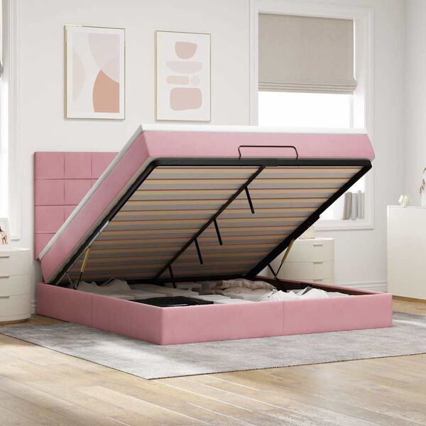 vidaXL Ottoman-Bett mit Matratzen Rosa 180x200 cm Samt