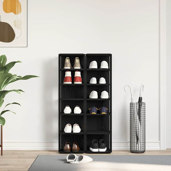 vidaXL Schuhschr&auml;nke 2 Stk. Schwarz Eichen-Optik 25x27x102 cm