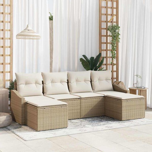 vidaXL Garten Essgruppe mit Kissen mit Speicher 6 pcs Beige und Creme