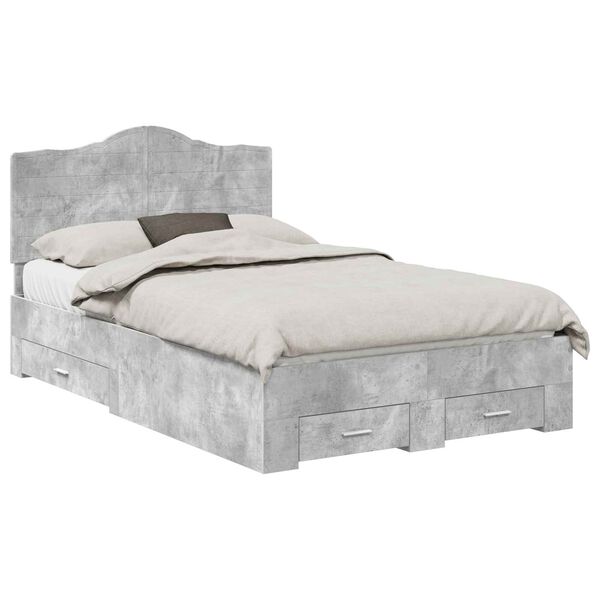 vidaXL Bettrahmen mit Kopfteil Beton Grau 135 x 190 cm Holzwerkstoff