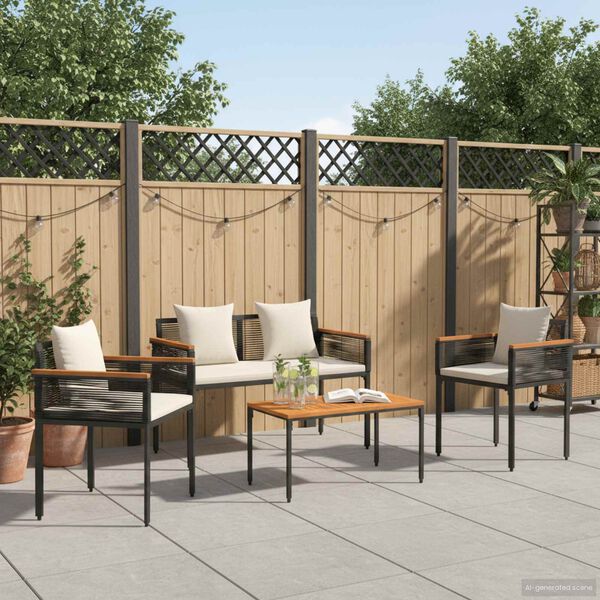vidaXL Gartenm&ouml;bel Set 4 pcs Schwarz und Cremewei&szlig; PE-Rattan