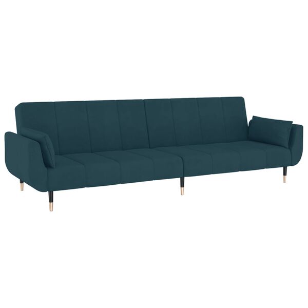 vidaXL Schlafsofa 2-Sitzer mit 2 Kissen Blau Samt