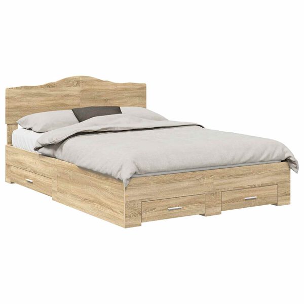 vidaXL Bettrahmen mit Kopfteil Sonoma-Eiche 150 x 200 cm Holzwerkstoff
