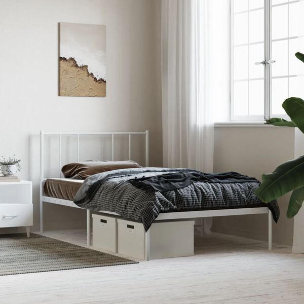 vidaXL Bettgestell mit Kopfteil Metall Wei&szlig; 100x190 cm
