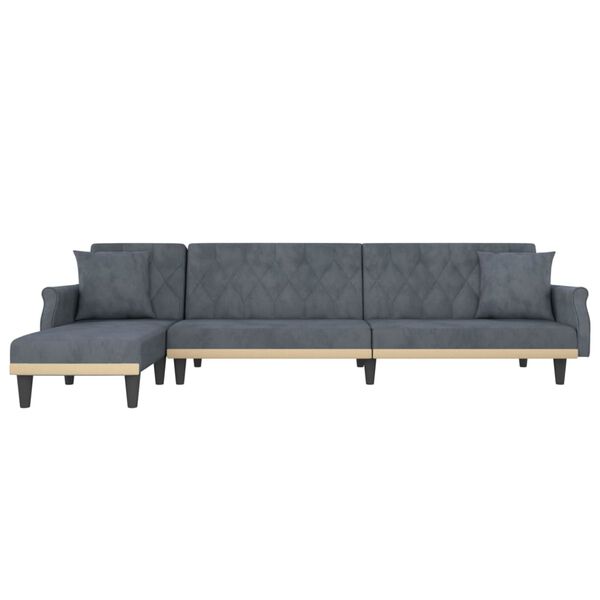 vidaXL Schlafsofa in L-Form Dunkelgrau 271x140x70 cm Samt
