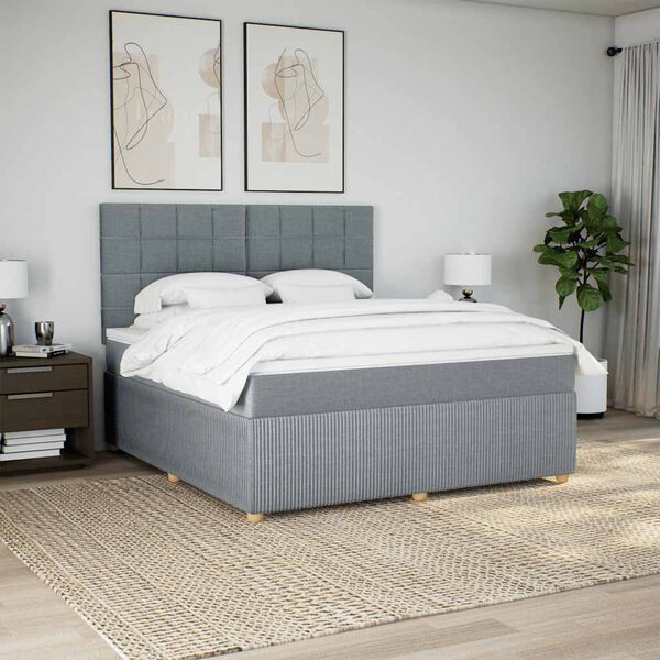 vidaXL Boxspringbett mit Matratze Hellgrau 180x200 cm Stoff