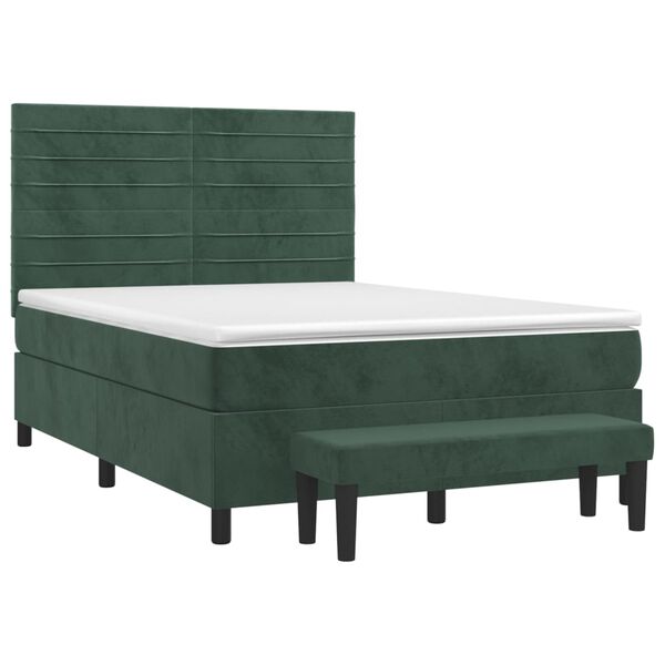 vidaXL Boxspringbett mit Matratze Dunkelgr&uuml;n 140x200 cm Samt