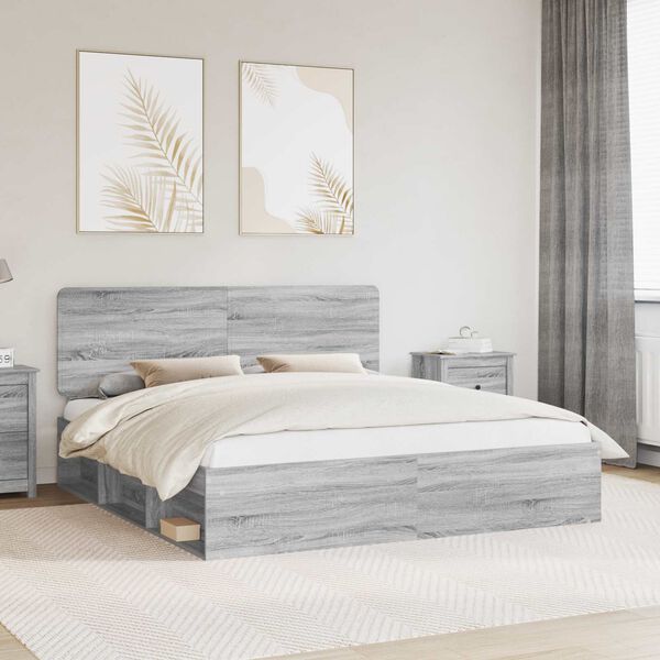 vidaXL Bettrahmen Graues Sonoma 200 x 200 cm Massives Kiefernholz