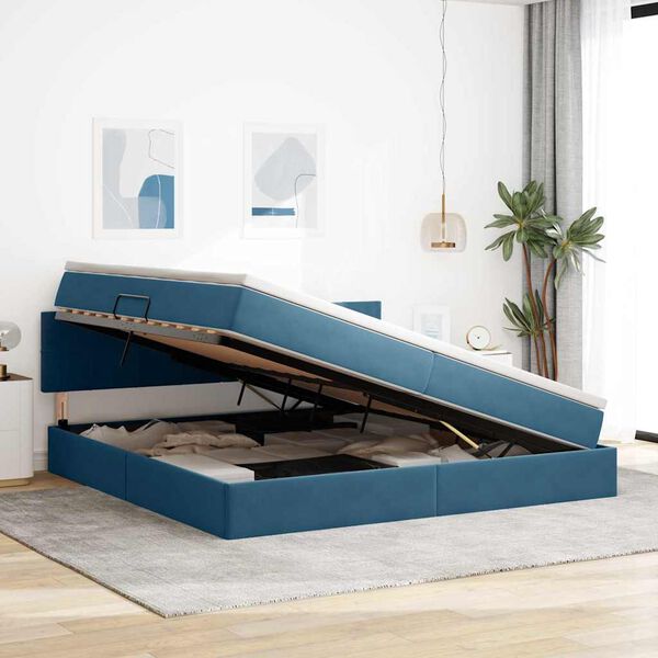 vidaXL Bett mit Stauraum und LED mit LED Dunkelblau 200 x 200 cm Samt