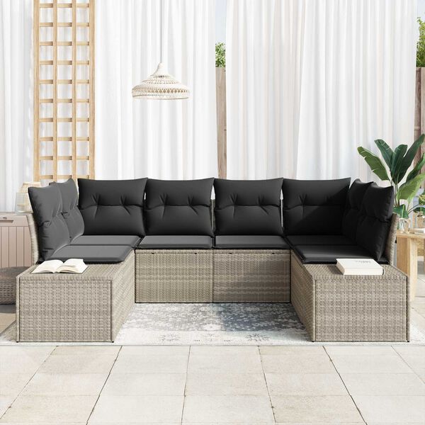 vidaXL Gartensofa-set mit Kissen 6 pcs Hellgrau Poly-Rattan