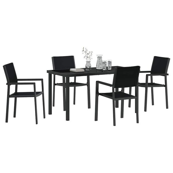 vidaXL Garten Essgruppe 5 pcs Schwarz Pulverbeschichteter Stahl