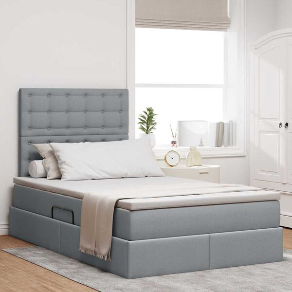 vidaXL Aufbewahrungsbett mit Matratze Hellgrau 120 x 200 cm Polyester