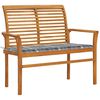 vidaXL Gartenbank Graue Karomuster-Auflage 112 cm Massivholz Teak