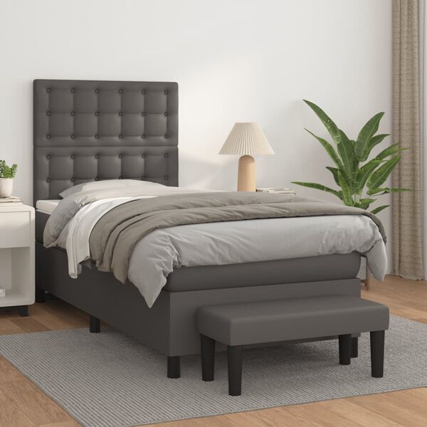 vidaXL Boxspringbett mit Matratze Grau 80x200 cm Kunstleder