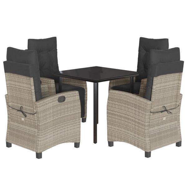 vidaXL 5-tlg. Garten-Essgruppe mit Kissen Hellgrau Poly Rattan