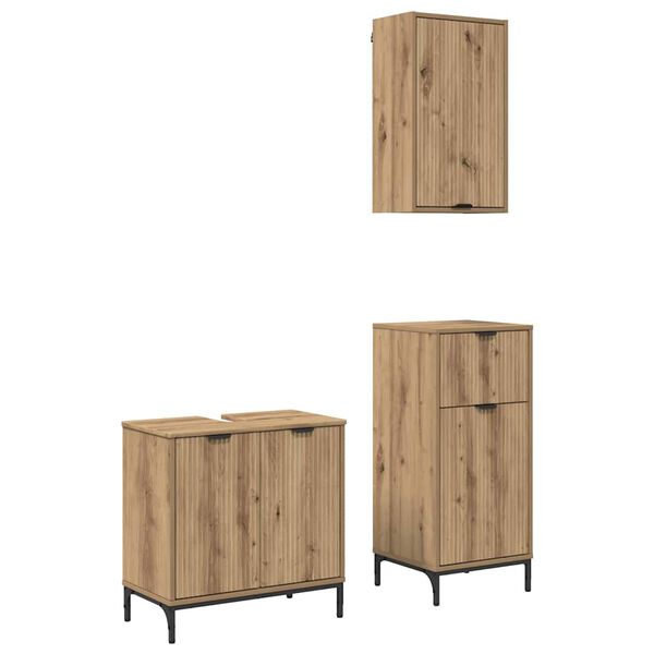 vidaXL Badezimmerm&ouml;bel-Set 3 pcs Artisan-Eiche Sperrholz und Metall