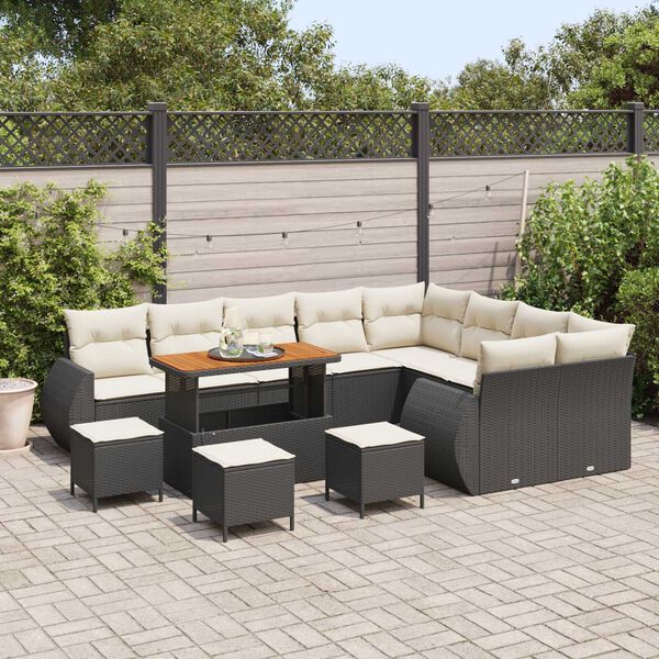 vidaXL Gartensofa-set mit Kissen 13 pcs Schwarz und Creme Poly Rattan
