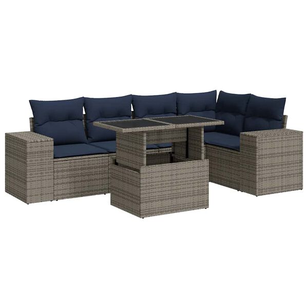 vidaXL 6-tlg. Garten-Sofagarnitur mit Kissen Schwarz Poly Rattan