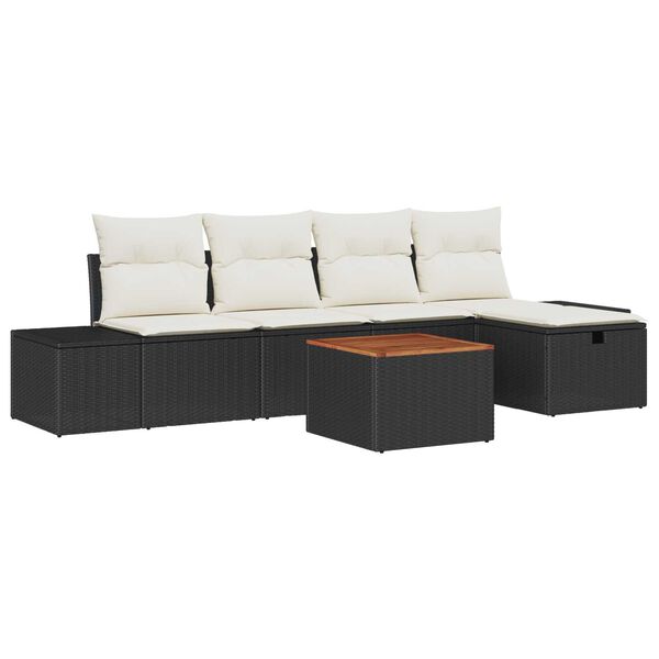 vidaXL Garten-Sofa-Set mit Kissen 6 pcs Schwarz Poly Rattan
