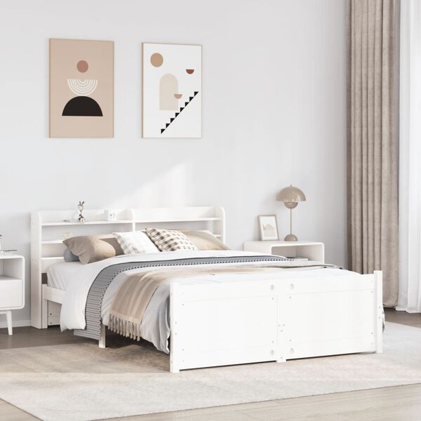 vidaXL Bettgestell mit Kopfteil ohne Matratze Wei&szlig; 135x190 cm