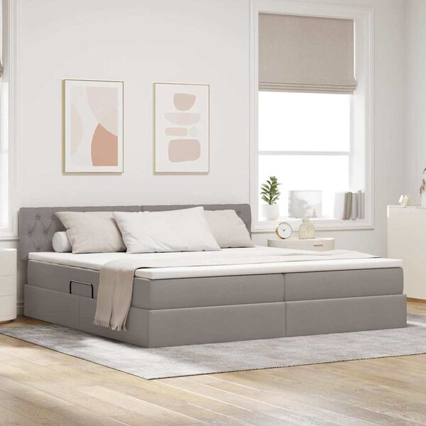 vidaXL Aufbewahrungsbett mit Matratze Taupe 200 x 200 cm Holzwerkstoff
