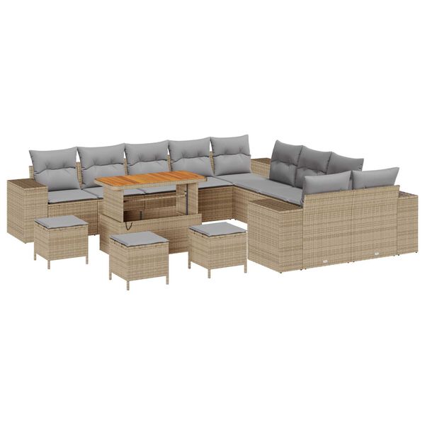 vidaXL Gartensofa-set mit Kissen 14 pcs Beige Poly-Rattan