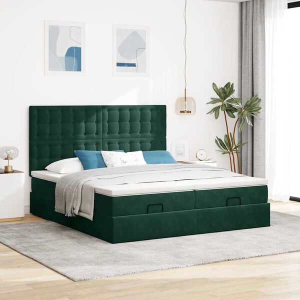 vidaXL Ottoman-Bett mit Matratzen & LEDs Dunkelgr&uuml;n 160x200 cm Samt