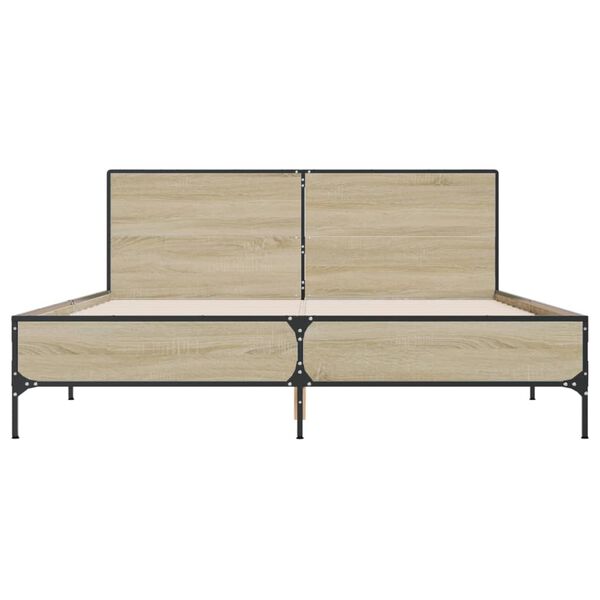 vidaXL Bettgestell Sonoma-Eiche 150x200 cm Holzwerkstoff und Metall