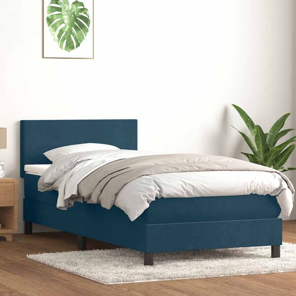 vidaXL Boxspringbett mit Matratze & LED Dunkelblau 80x210 cm Samt