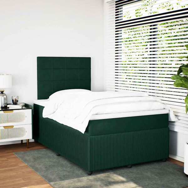 vidaXL Boxspringbett mit Matratze Dunkelgr&uuml;n 120x200 cm Samt