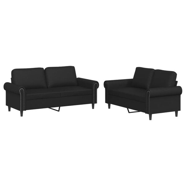vidaXL 2-tlg. Sofagarnitur mit Kissen Schwarz Kunstleder
