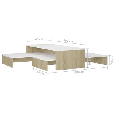 vidaXL Satztisch-Set Weiß und Sonoma-Eiche 100x100x26,5 cm