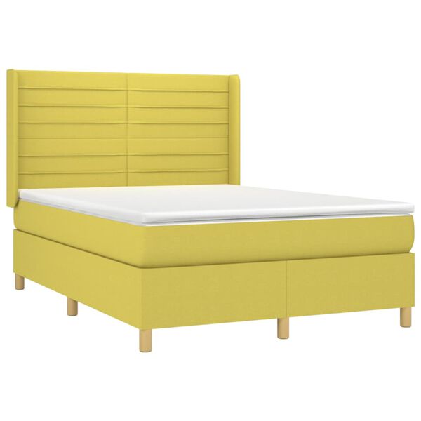 vidaXL Boxspringbett mit Matratze & LED Gr&uuml;n 140x200 cm Stoff
