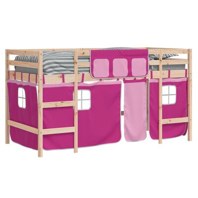 vidaXL Kinderhochbett mit Vorhängen Rosa 90x200 cm Massivholz Kiefer