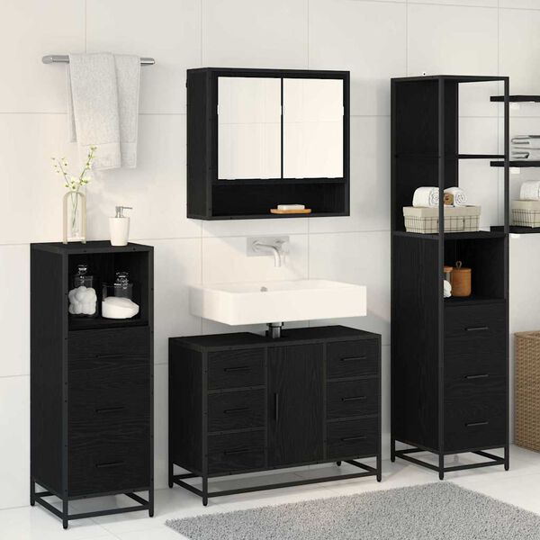 vidaXL Badezimmerm&ouml;bel-Set 3 pcs Schwarz Eichen-Optik Holzwerkstoff