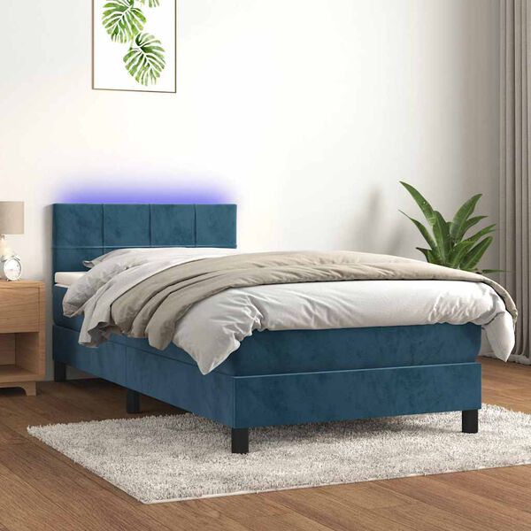 vidaXL Boxspringbett mit Matratze & LED Dunkelblau 90x190 cm Samt