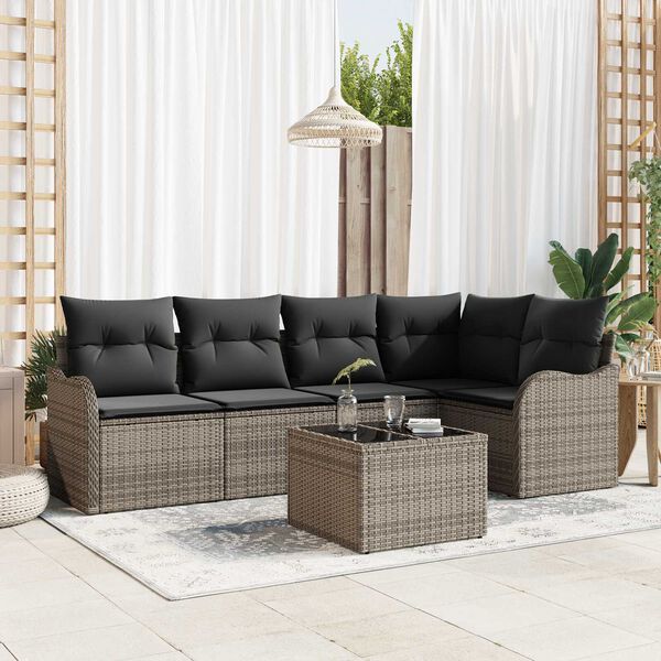 vidaXL Gartensofa-set mit Speicher 6 pcs Schwarz Poly-Rattan