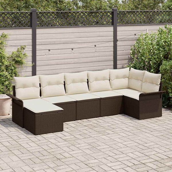 vidaXL Gartensofa-set mit Kissen 7 pcs Braun Poly-Rattan