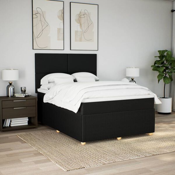vidaXL Boxspringbett mit Matratze Schwarz 140x190 cm Stoff