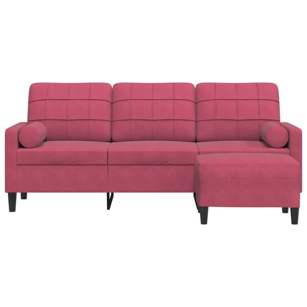 vidaXL 3-Sitzer-Sofa mit Hocker Weinrot 180 cm Samt