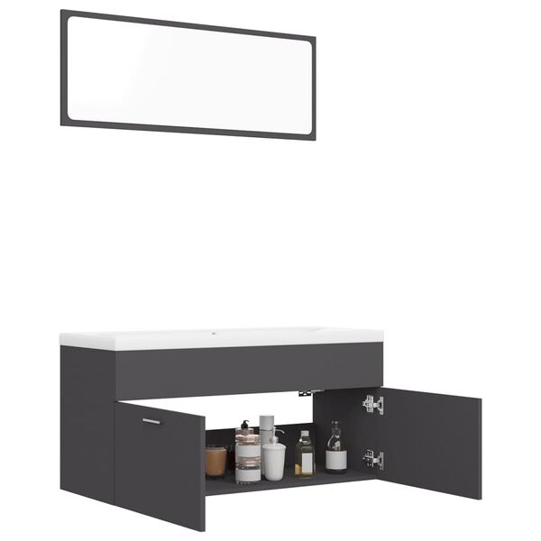 vidaXL Badm&ouml;bel-Set Grau Holzwerkstoff