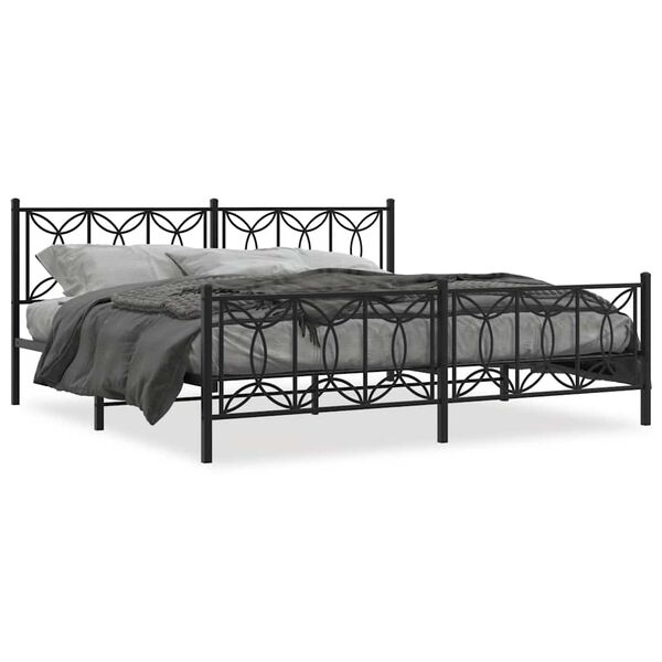 vidaXL Bettgestell mit Kopf- und Fu&szlig;teil Metall Schwarz 193x203 cm