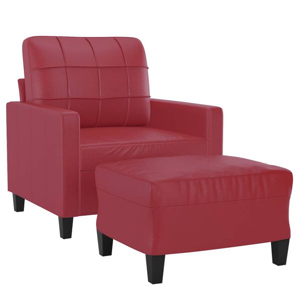 vidaXL Sessel mit Hocker Weinrot 60 cm Kunstleder