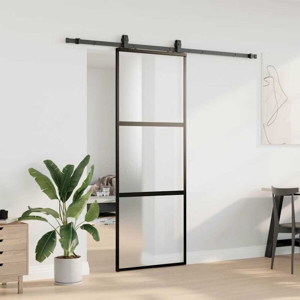 vidaXL Schiebet&uuml;r mit Beschlag Schwarz 76x205 cm Hartglas