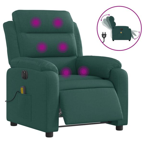vidaXL Massagesessel Elektrisch Dunkelgr&uuml;n Stoff